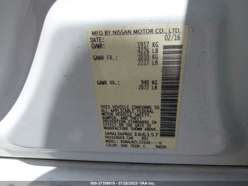 2016 NISSAN ALTIMA 2.5 SV - 1N4AL3AP6GC166157