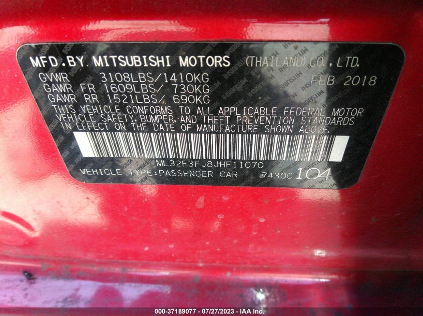2018 MITSUBISHI MIRAGE G4 ES - ML32F3FJ8JHF11070