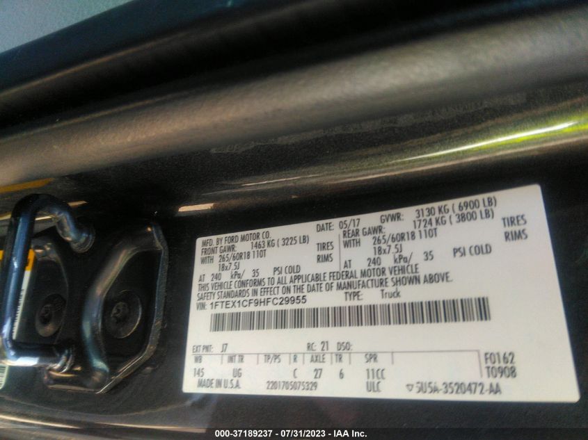 2017 FORD F-150 XL/XLT/LARIAT - 1FTEX1CF9HFC29955