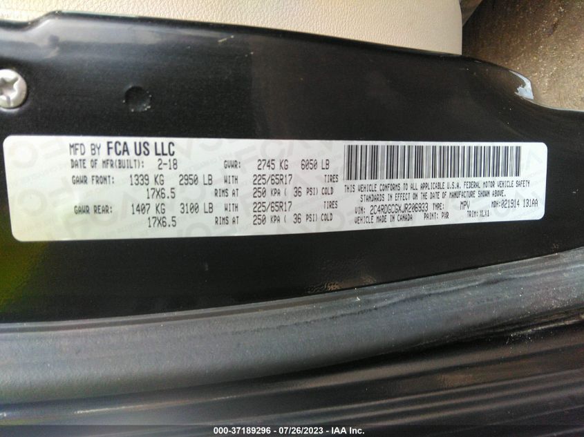 2018 DODGE GRAND CARAVAN SXT - 2C4RDGCGXJR206933