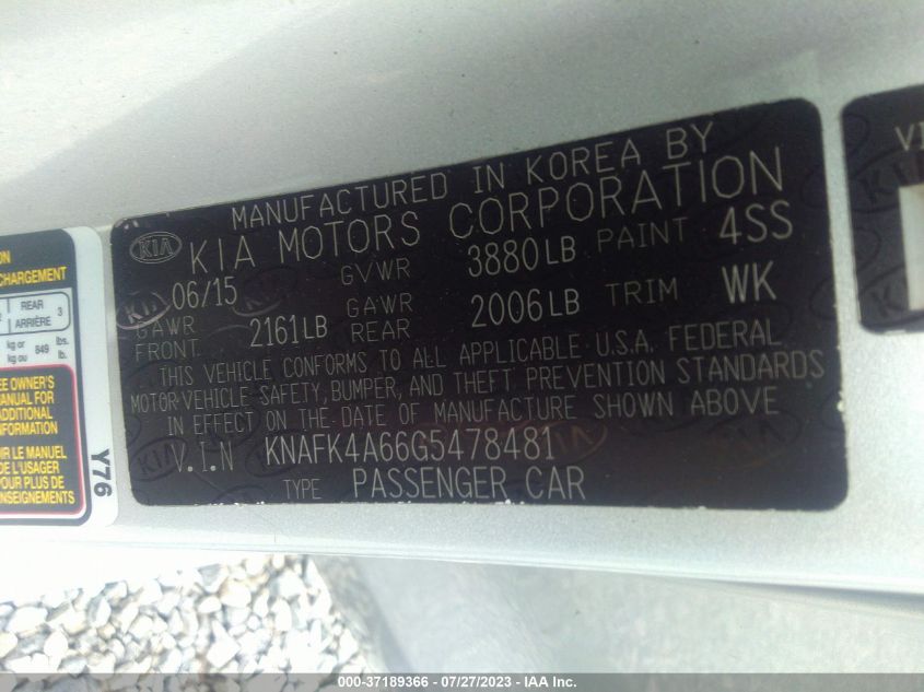 2016 KIA FORTE LX - KNAFK4A66G5478481