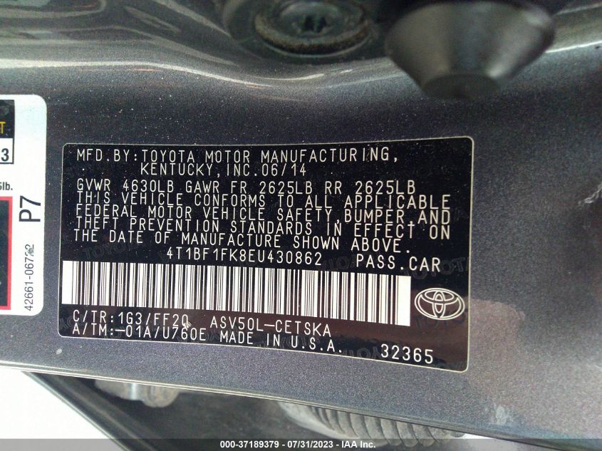 2014 TOYOTA CAMRY L/SE/LE/XLE - 4T1BF1FK8EU430862