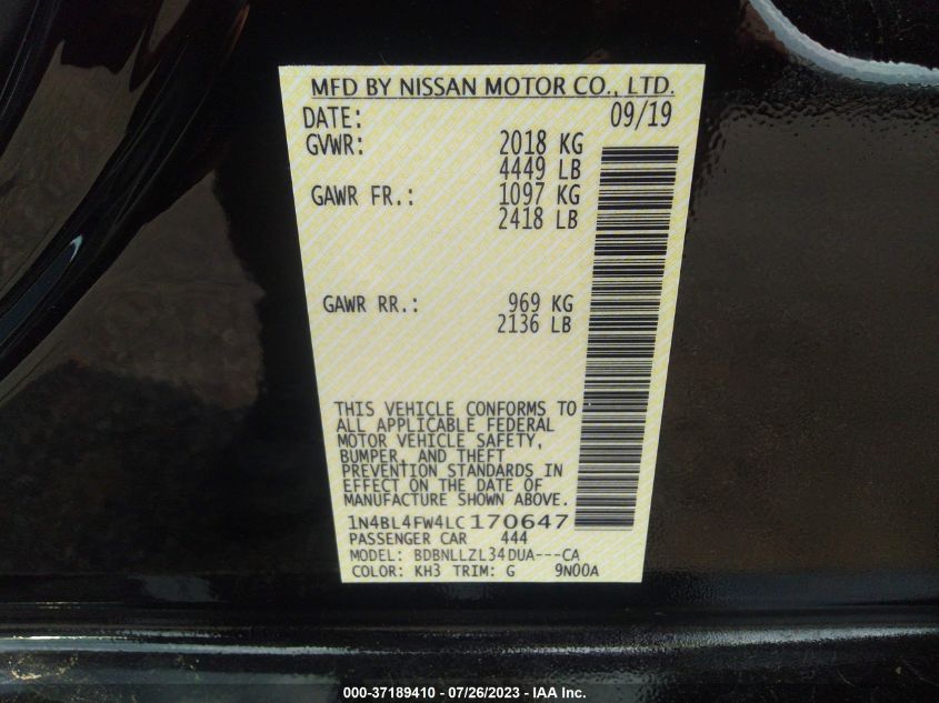 2020 NISSAN ALTIMA 2.5 PLATINUM - 1N4BL4FW4LC170647