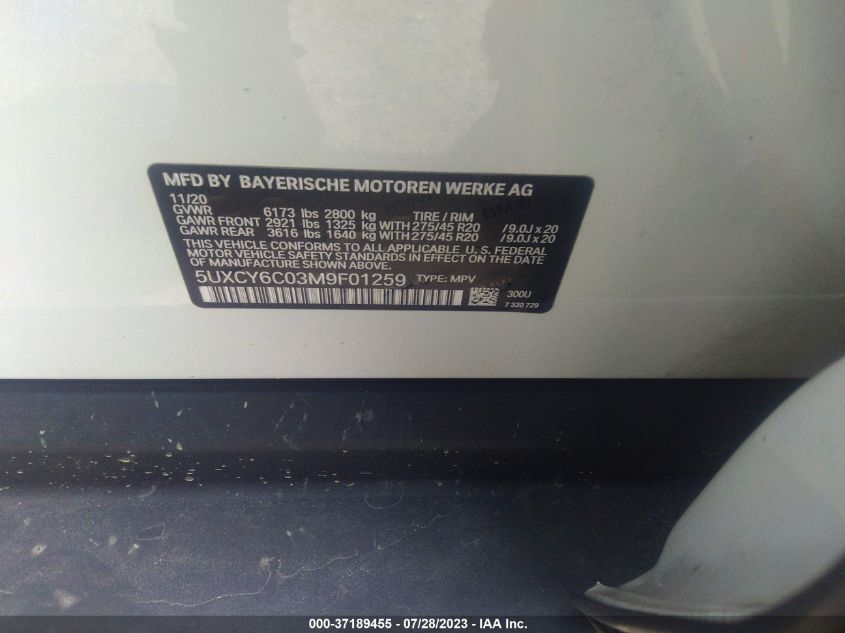 2021 BMW X6 XDRIVE40I - 5UXCY6C03M9F01259