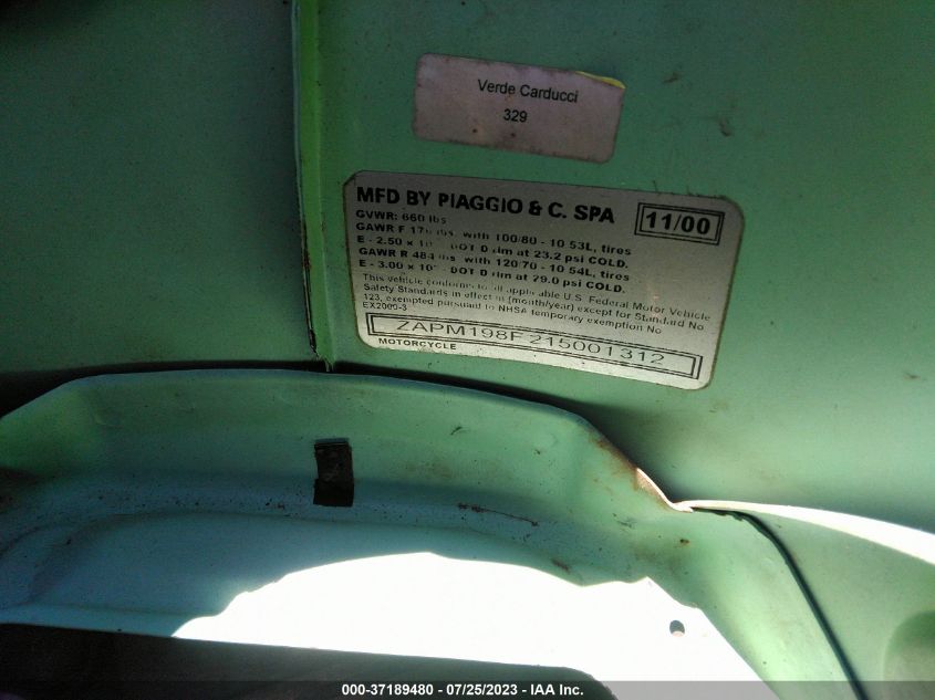 2001 VESPA M198F ZAPM198F215001312