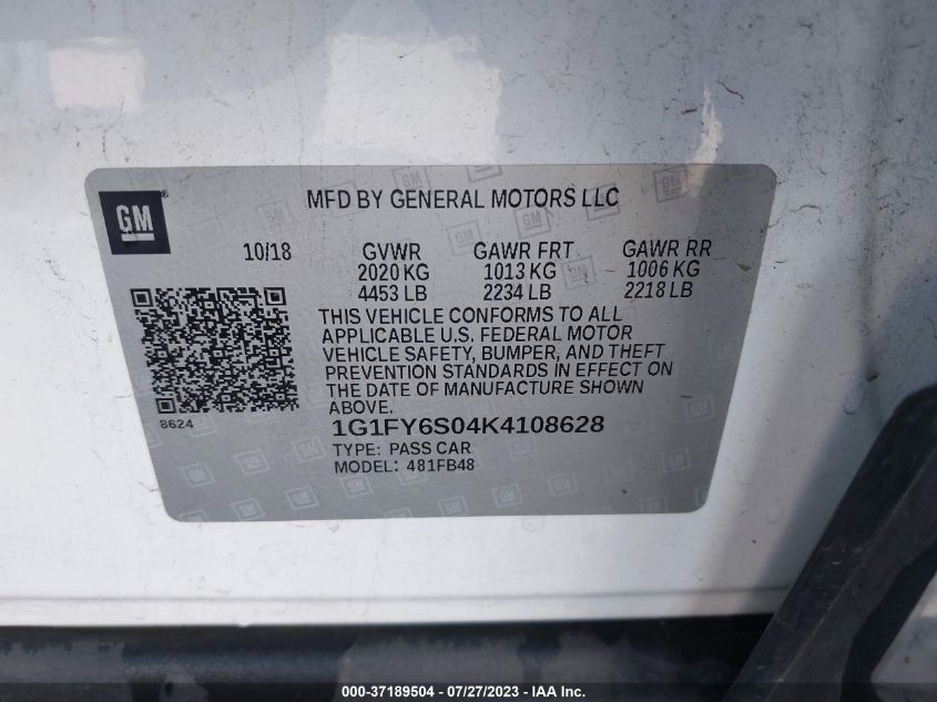 2019 CHEVROLET BOLT EV LT - 1G1FY6S04K4108628