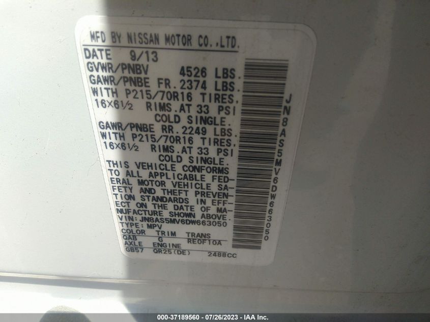 2013 NISSAN ROGUE S - JN8AS5MV6DW663050