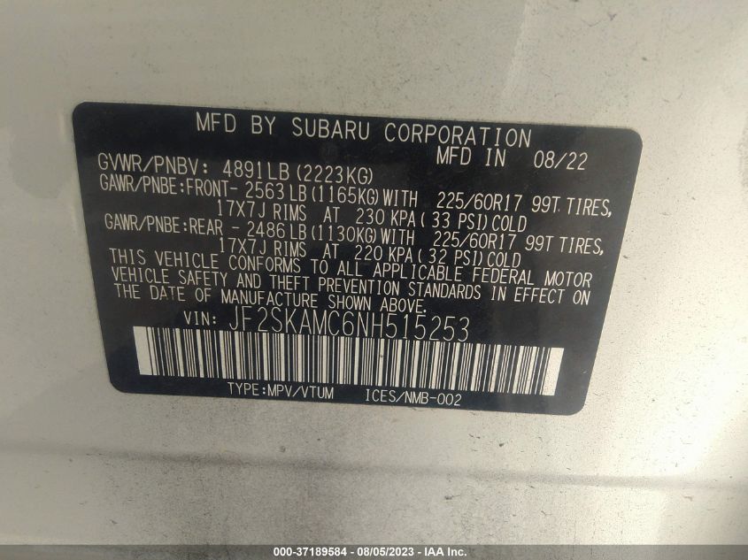 2022 SUBARU FORESTER WILDERNESS - JF2SKAMC6NH515253