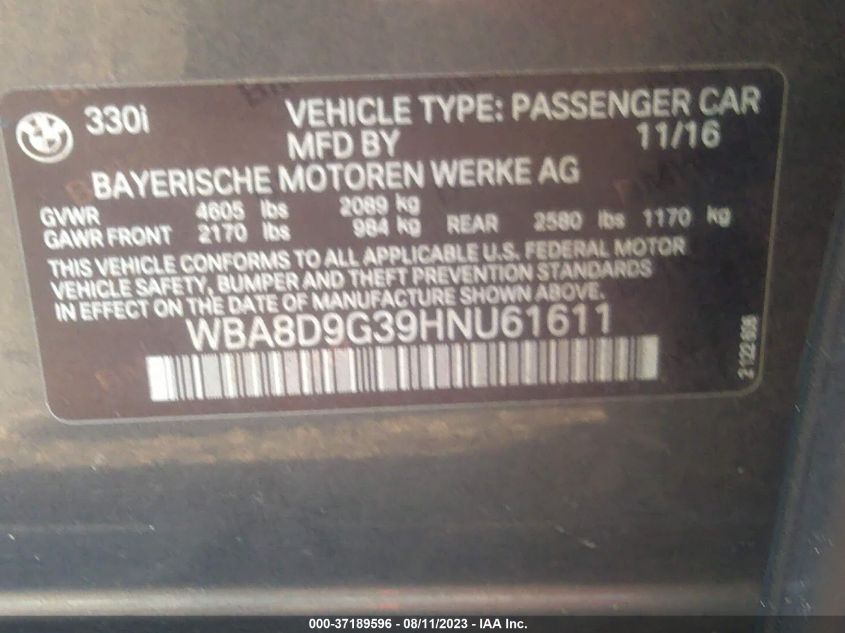 2017 BMW 3 SERIES 330I XDRIVE - WBA8D9G39HNU61611