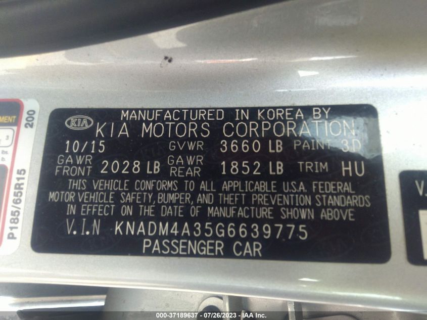 2016 KIA RIO LX - KNADM4A35G6639775