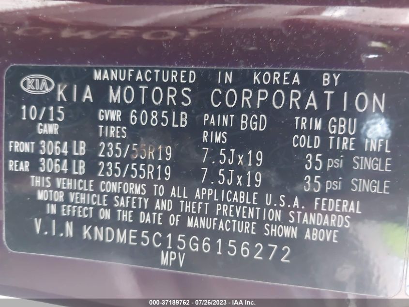 2016 KIA SEDONA SX-L - KNDME5C15G6156272