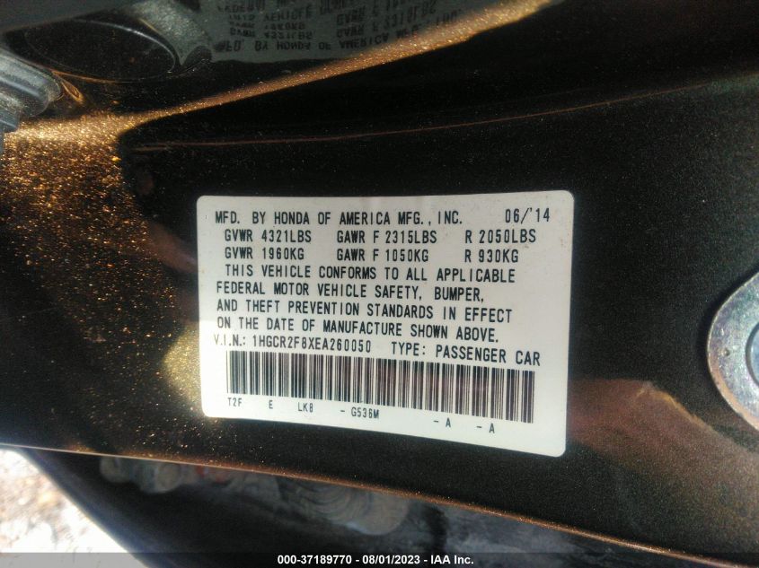 2014 HONDA ACCORD SEDAN EX-L - 1HGCR2F8XEA260050