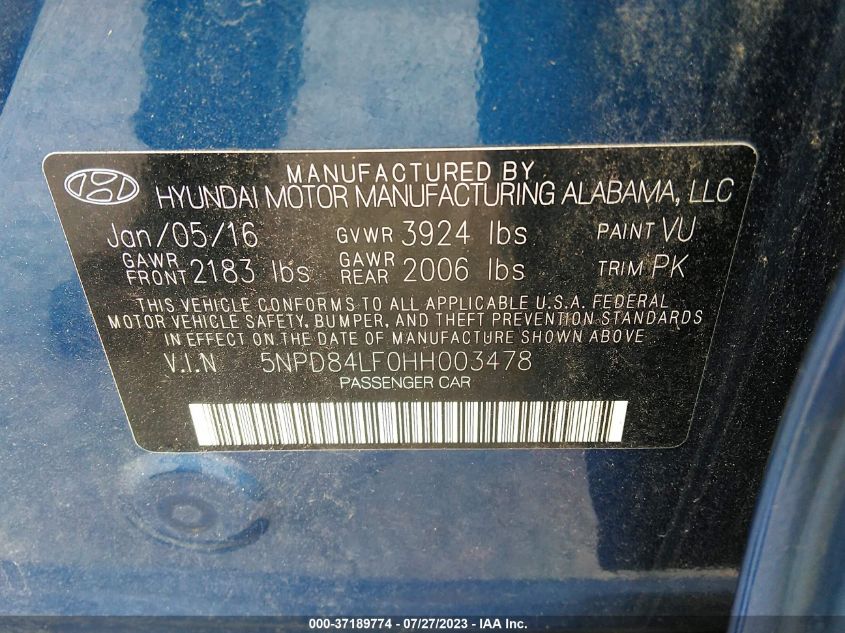 2017 HYUNDAI ELANTRA SE - 5NPD84LF0HH003478