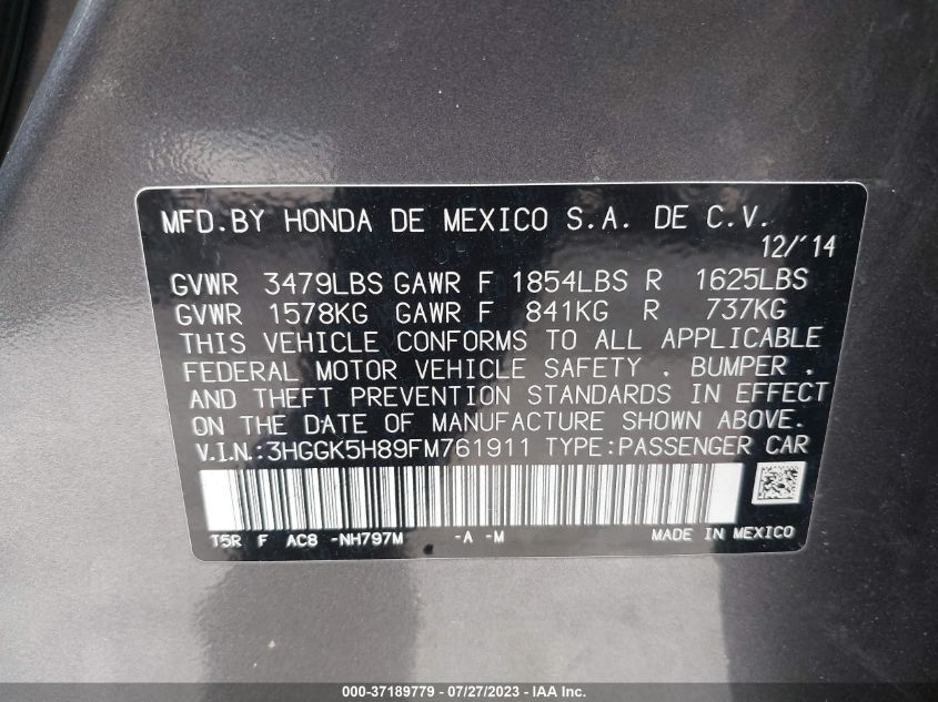 2015 HONDA FIT EX-L/EX - 3HGGK5H89FM761911