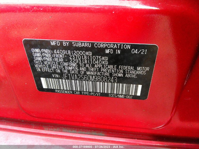 2021 SUBARU WRX STI - JF1VA2S60M9808243