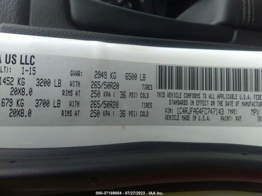 2015 JEEP GRAND CHEROKEE ALTITUDE - 1C4RJFAG4FC747143