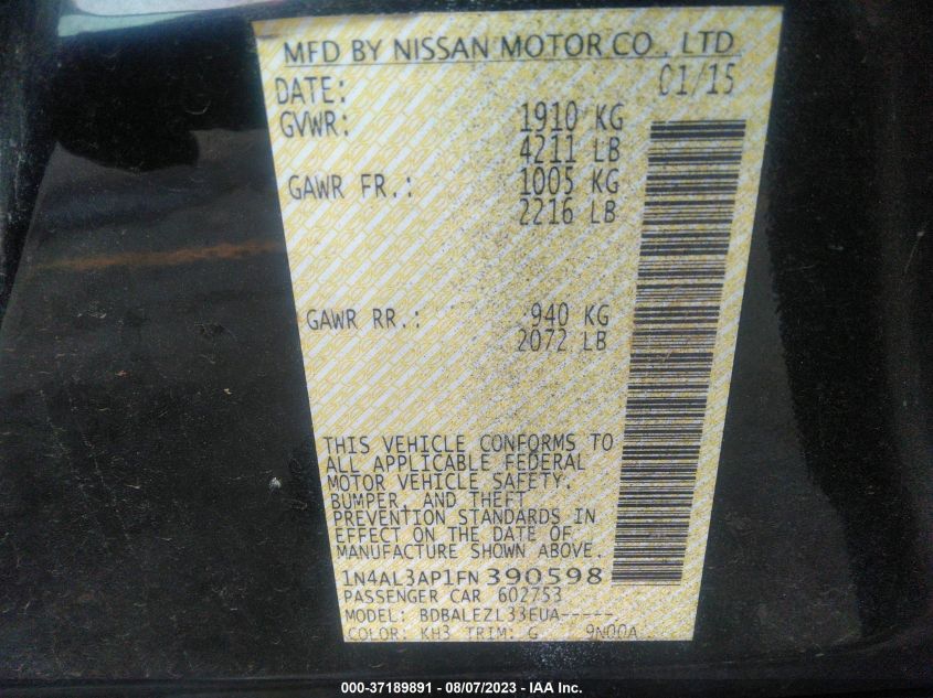 2015 NISSAN ALTIMA 2.5 - 1N4AL3AP1FN390598