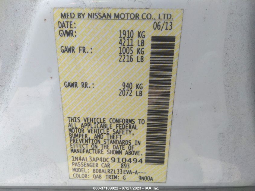 2013 NISSAN ALTIMA 2.5 S - 1N4AL3AP4DC910494