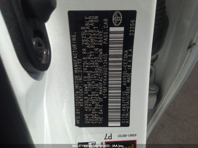 2013 TOYOTA CAMRY LE - 4T1BF1FK4DU213405