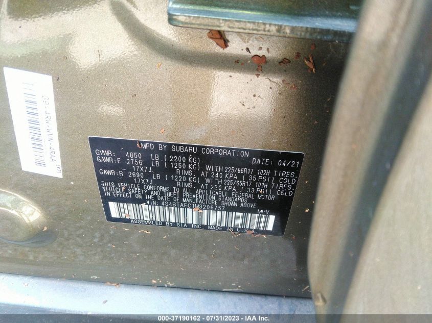 2021 SUBARU OUTBACK PREMIUM - 4S4BTAFC1M3206757