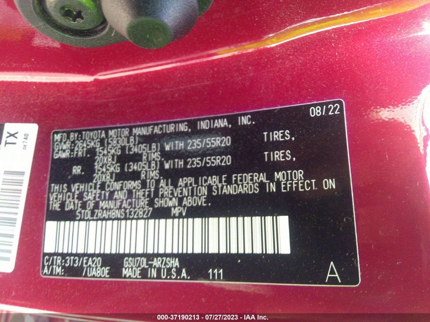 2022 TOYOTA HIGHLANDER XSE - 5TDLZRAH8NS132827