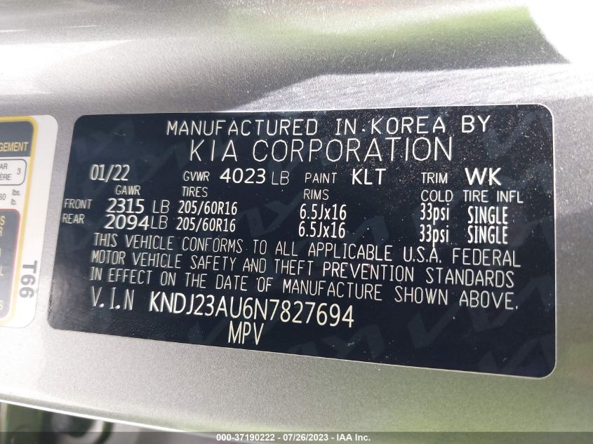 2022 KIA SOUL LX - KNDJ23AU6N7827694