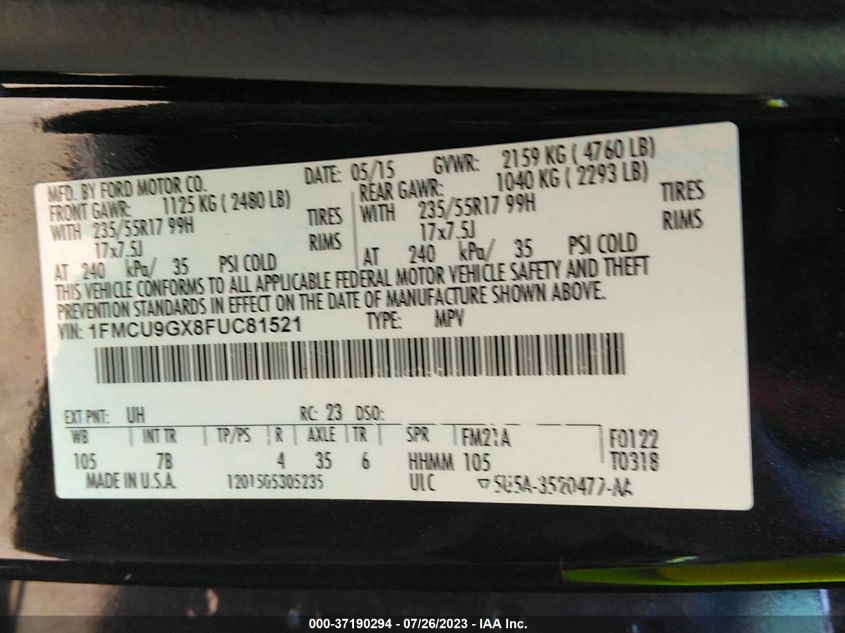 2015 FORD ESCAPE SE - 1FMCU9GX8FUC81521