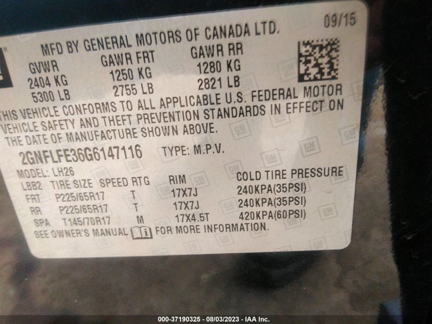 2016 CHEVROLET EQUINOX LT - 2GNFLFE36G6147116