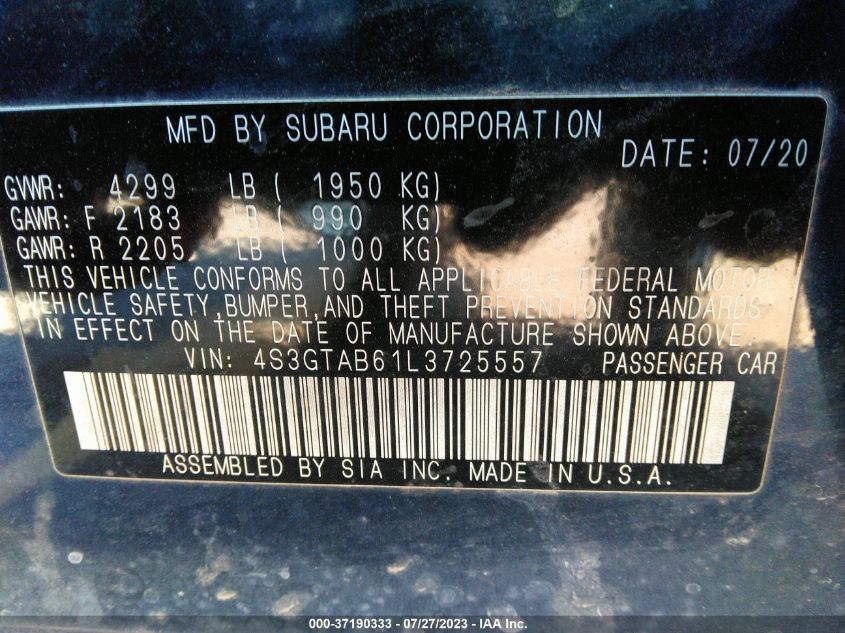 2020 SUBARU IMPREZA - 4S3GTAB61L3725557