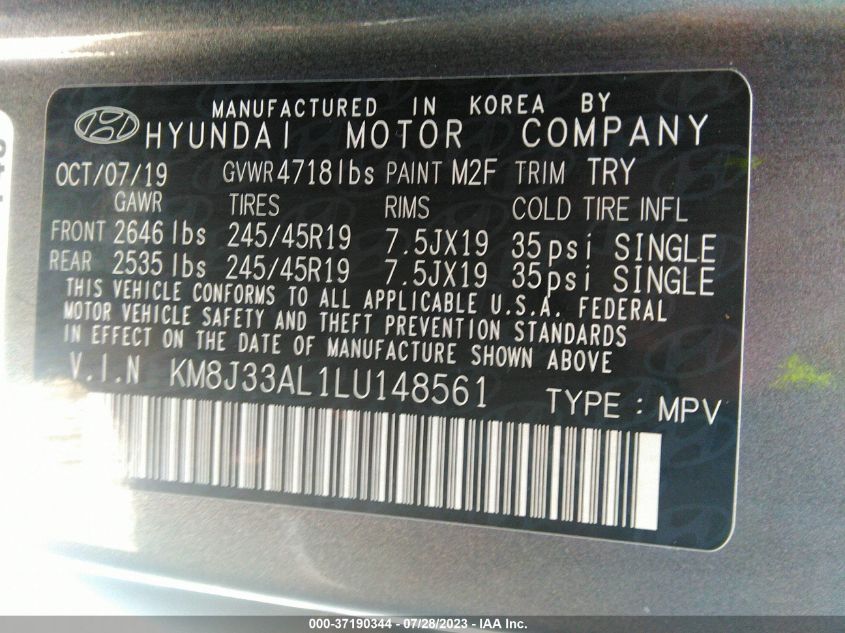 2020 HYUNDAI TUCSON SPORT - KM8J33AL1LU148561