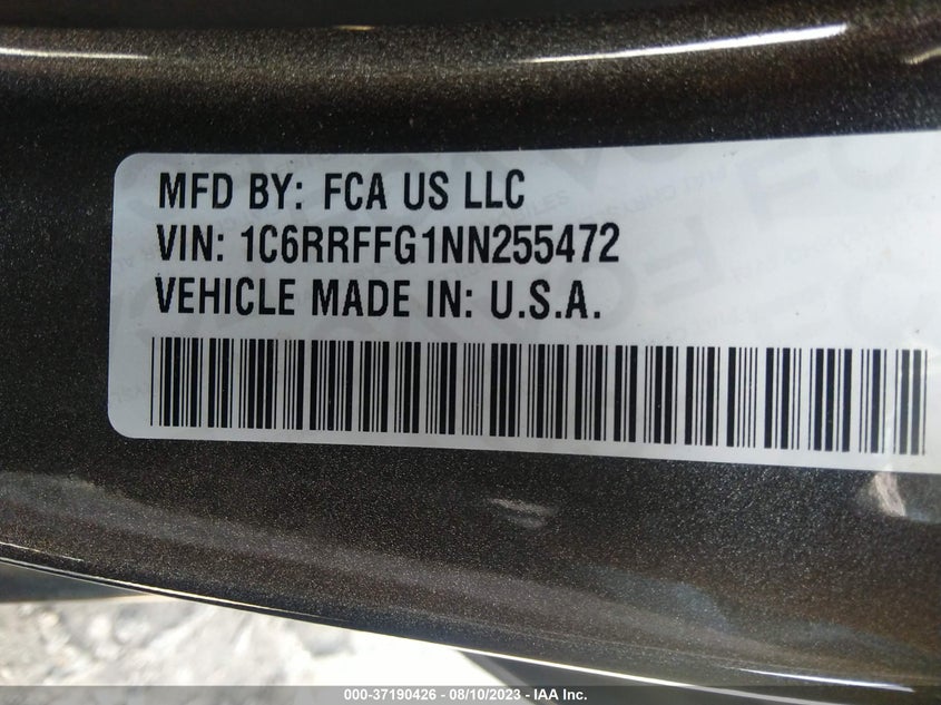 VIN 1C6RRFFG1NN255472 2022 RAM 1500 BIG HORN