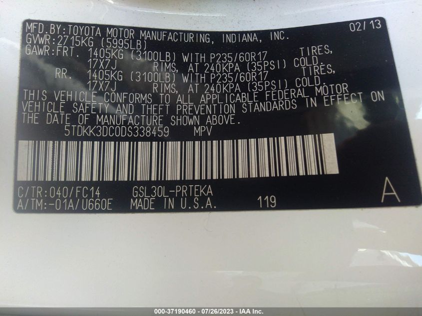 2013 TOYOTA SIENNA LE - 5TDKK3DC0DS338459