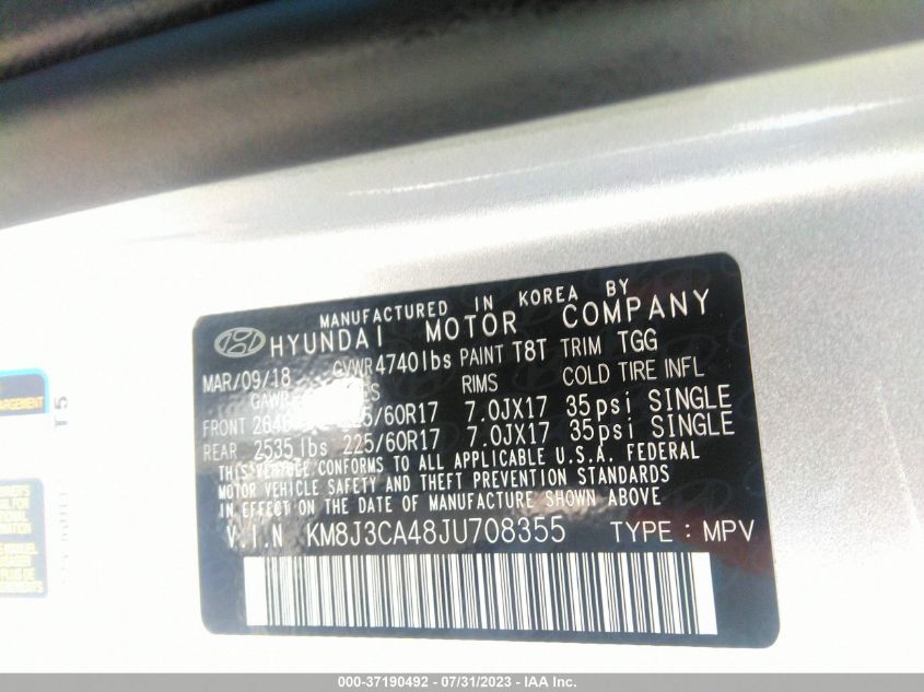 2018 HYUNDAI TUCSON LIMITED/SPORT AND ECO/SE - KM8J3CA48JU708355