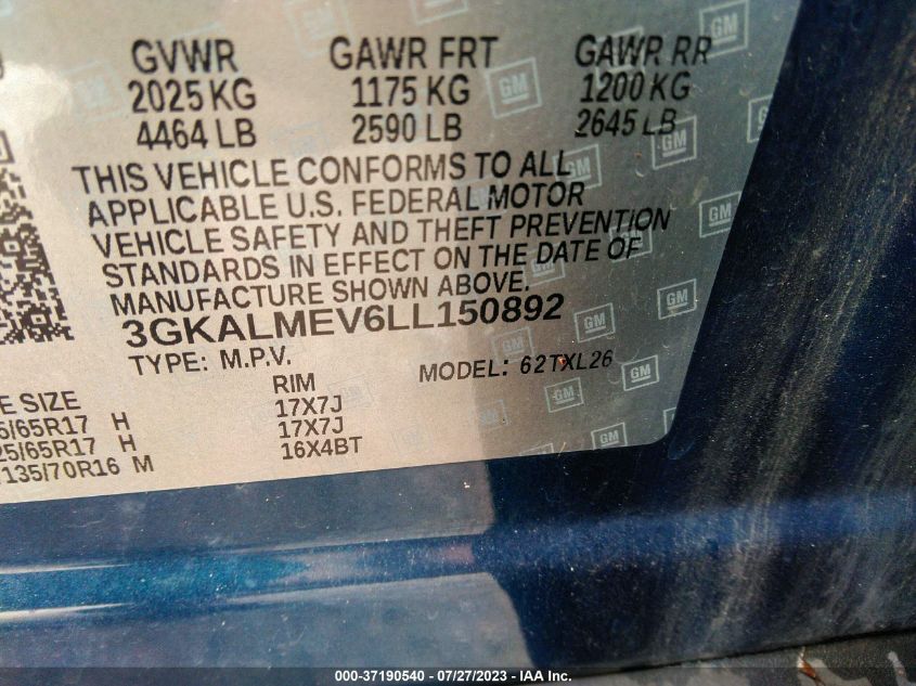 2020 GMC TERRAIN SLE - 3GKALMEV6LL150892