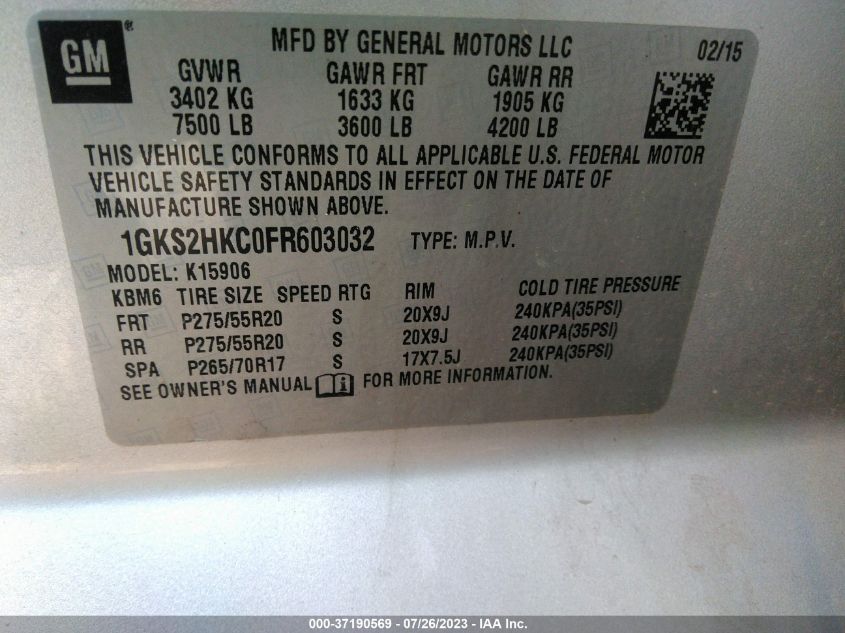 2015 GMC YUKON XL 1500 SLT 1GKS2HKC0FR603032