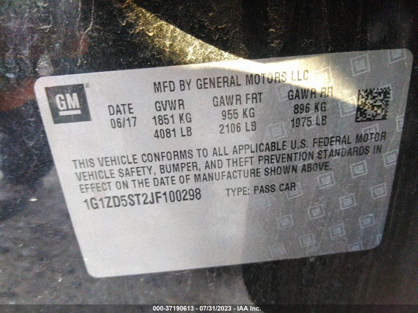 2018 CHEVROLET MALIBU LT - 1G1ZD5ST2JF100298