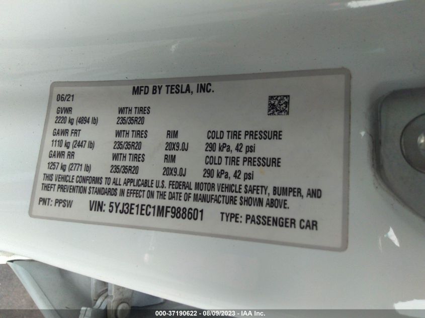 2021 TESLA MODEL 3 PERFORMANCE - 5YJ3E1EC1MF988601
