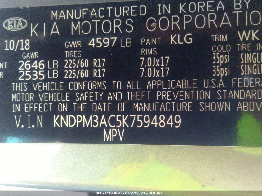 KNDPM3AC5K7594849 Kia Sportage LX 9