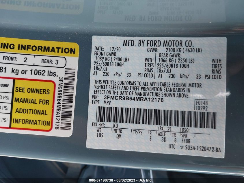 2021 FORD BRONCO SPORT BIG BEND - 3FMCR9B64MRA12176