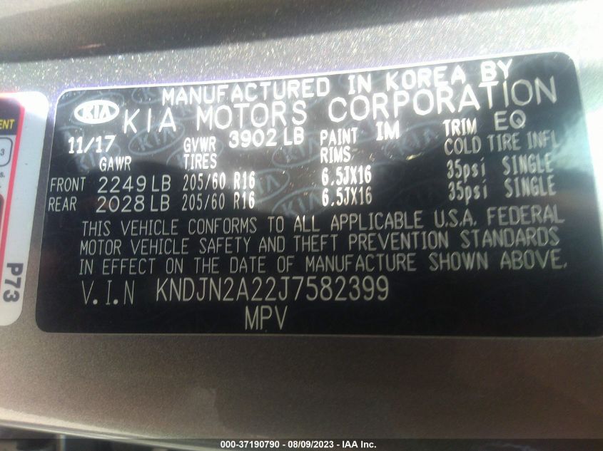 2018 KIA SOUL BASE - KNDJN2A22J7582399