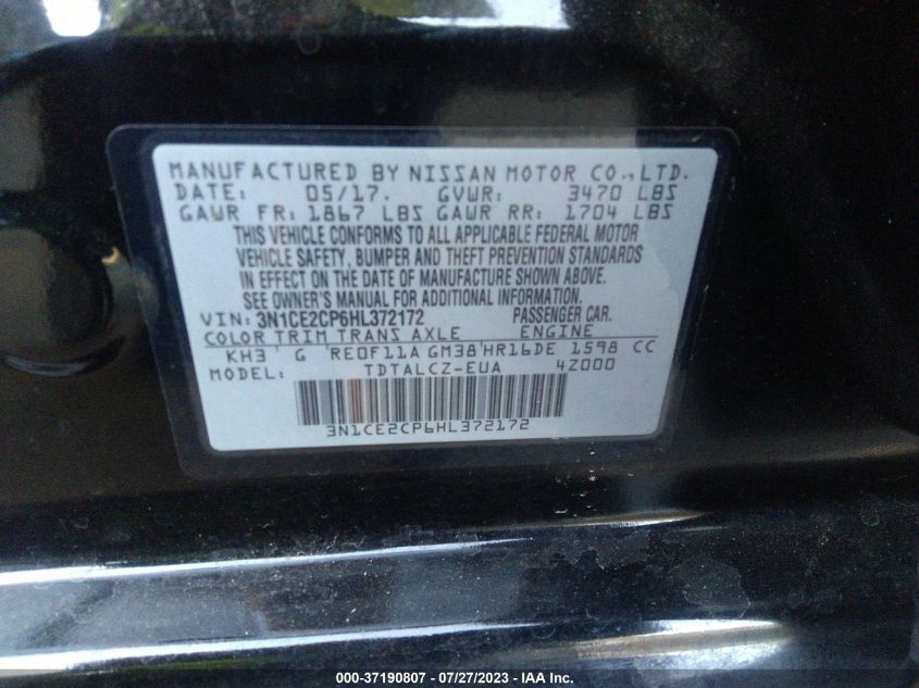 2017 NISSAN VERSA NOTE S PLUS - 3N1CE2CP6HL372172