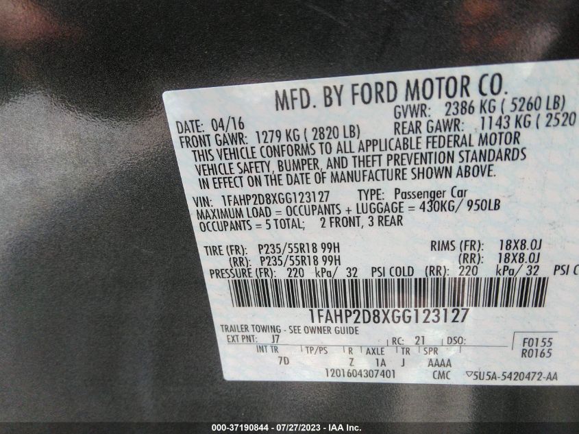 2016 FORD TAURUS SE - 1FAHP2D8XGG123127