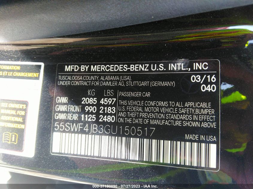 2016 MERCEDES-BENZ C-CLASS C 300 - 55SWF4JB3GU150517