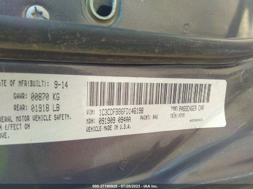 2015 DODGE DART SXT - 1C3CDFBB6FD146198