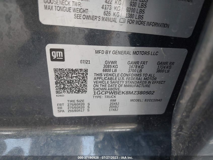 2021 CHEVROLET SILVERADO 1500 CUSTOM - 1GCPWBEK8MZ380502