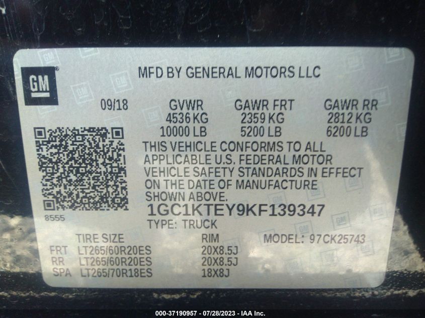 2019 CHEVROLET SILVERADO 2500HD LTZ - 1GC1KTEY9KF139347