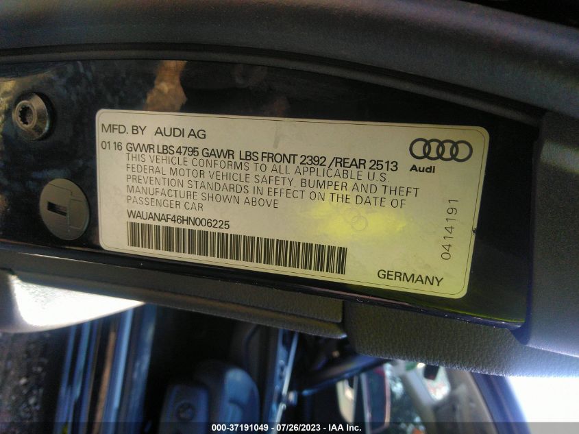 2017 AUDI A4 PREMIUM - WAUANAF46HN006225