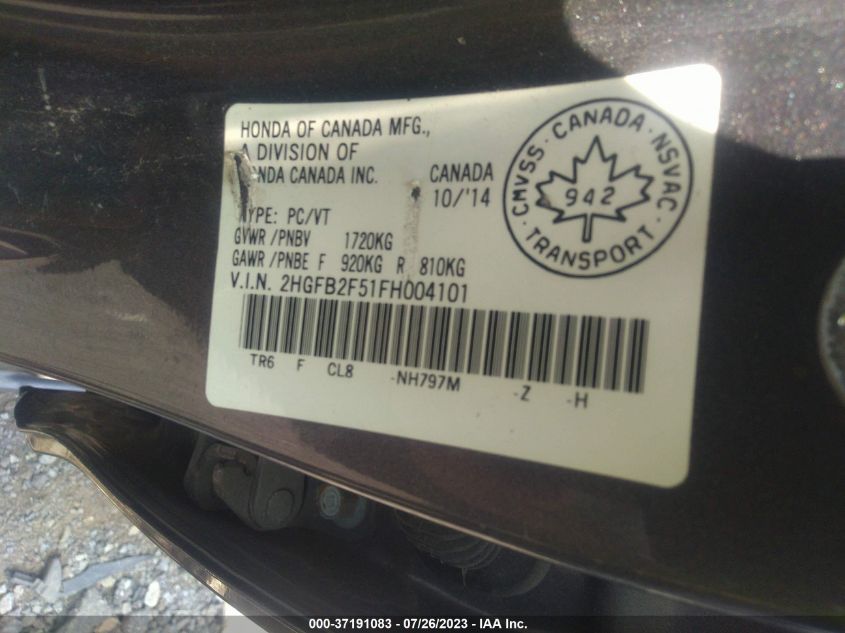 2015 HONDA CIVIC LX - 2HGFB2F51FH004101