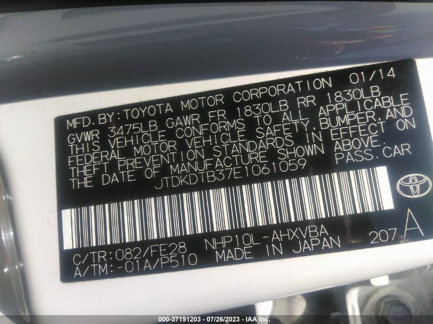 2014 TOYOTA PRIUS C ONE/THREE/TWO/FOUR - JTDKDTB37E1061059