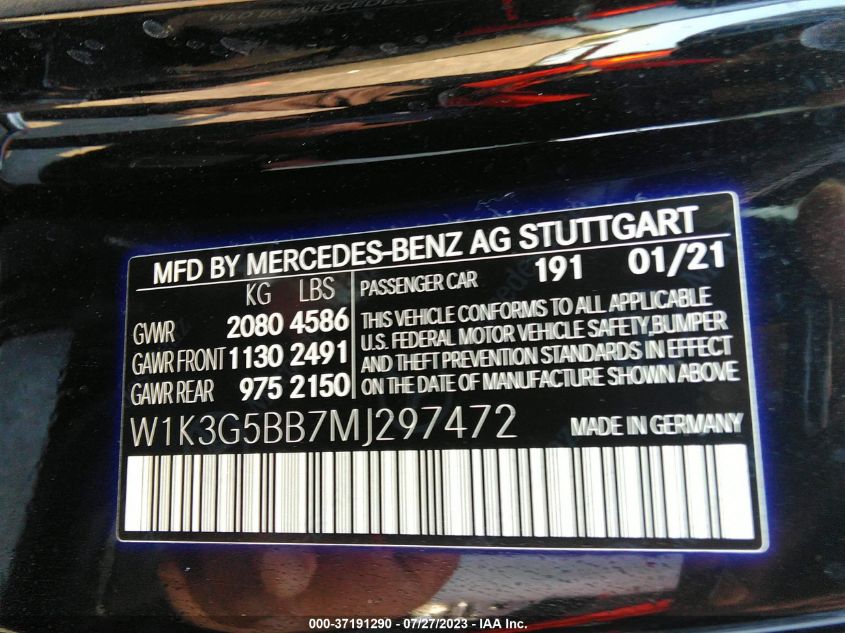 2021 MERCEDES-BENZ AMG A 35 4MATIC W1K3G5BB7MJ297472